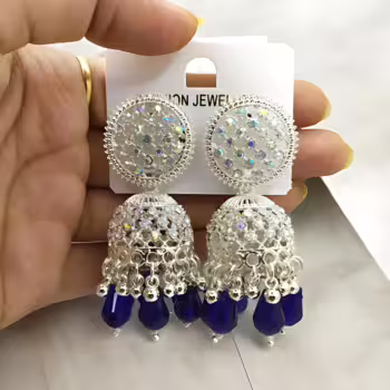 Oxidised Jhumka Earrings blue