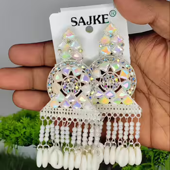 White Gold Oxidised Jhumkas