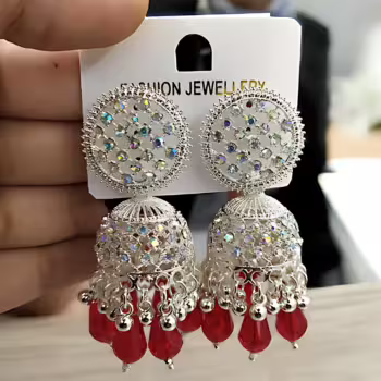 Oxidised Jhumka Earrings red