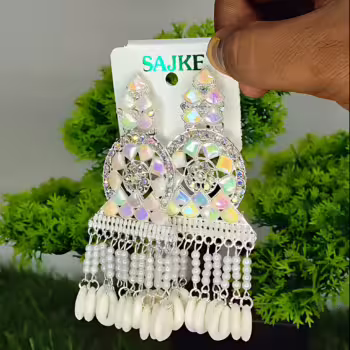 White Gold Oxidised Jhumkas
